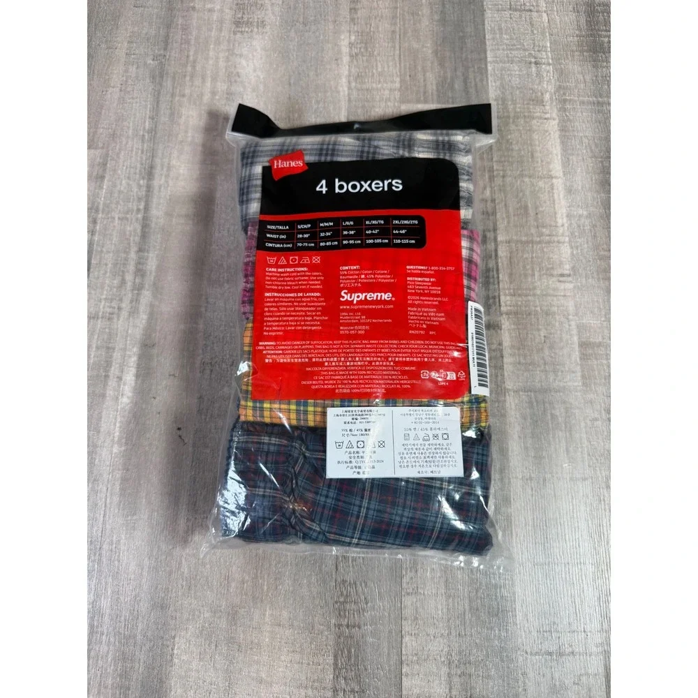 Supreme Hanes Plaid Boxers 4-Pack Multi Color Woven Cotton Mens Large L New